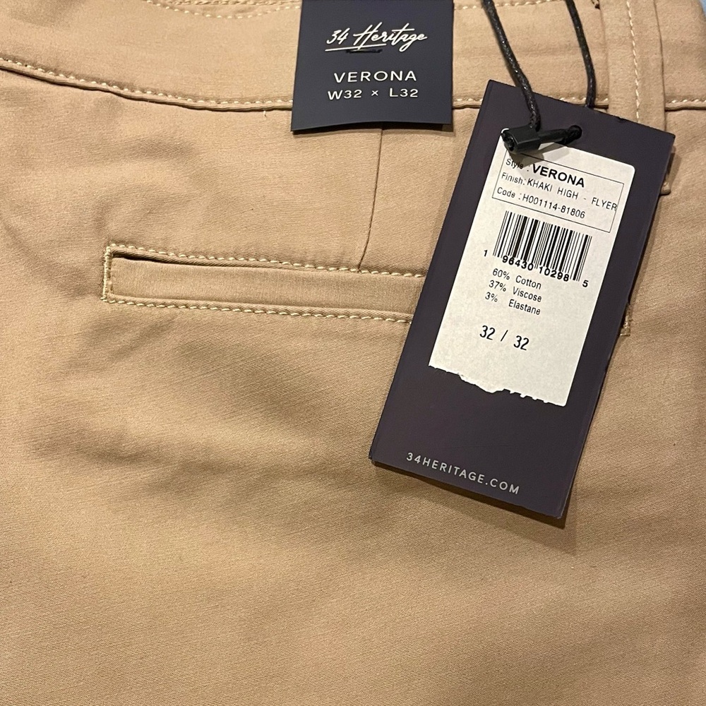 34 Heritage Verona Slim Leg Flat Front Chino Pants - Khaki High Flyer - Picture 9 of 15
